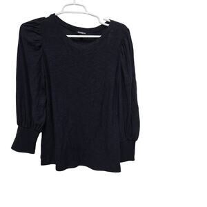 Express Navy Puff Sleeve Knit Top Medium Business Casual
